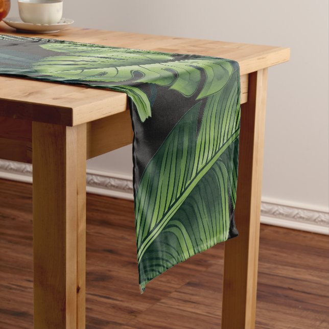 Black Tropical Pattern Short Table Runner (In Situ)
