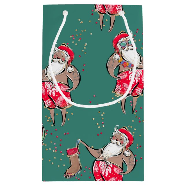 Black Tropical Santa Gift Bag (Back)