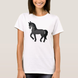 Black Trotting Horse Cartoon Illustration T-Shirt