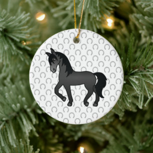 Black Trotting Horse Cute Cartoon Illustration Ceramic Tree Decoration