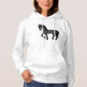 Black Trotting Horse Cute Cartoon Illustration Hoodie