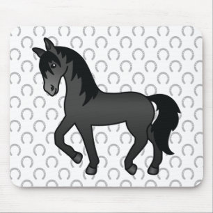 Black Trotting Horse Cute Cartoon Illustration Mouse Mat