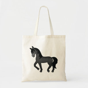Black Trotting Horse Cute Cartoon Illustration Tote Bag