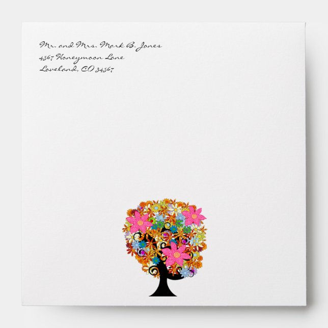 Black Trunk Flower Love Tree Wedding Envelopes (Front)