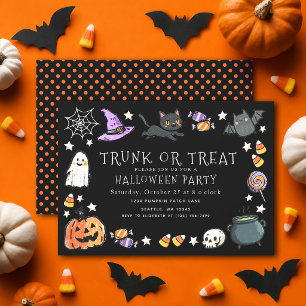 Black Trunk or Treat Kids Crayon Halloween Party  Invitation