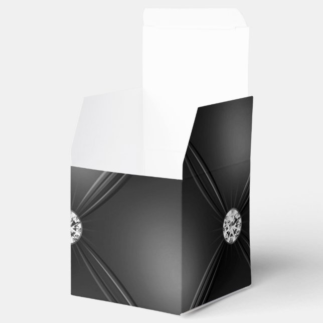 Black Tufted Small Square Decorative Pattern Favour Box (Opened)