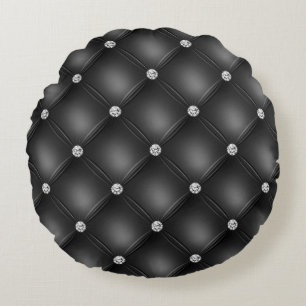 Black Tufted Small Square Decorative Pattern Round Cushion
