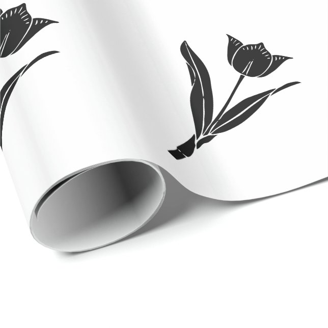 Black Tulip, Black and White, Flower, Floral Wrapping Paper (Roll Corner)