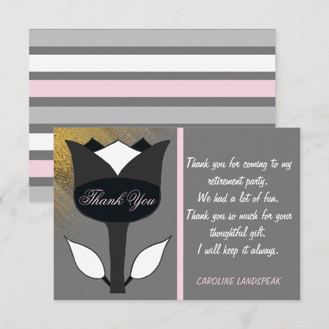 Black Tulip & Gold Glitter Retirement Thanks Card (Front/Back)