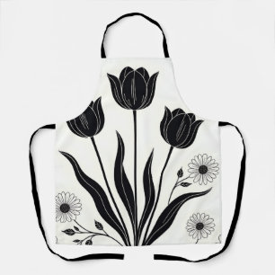 Black Tulip Silhouette Pattern Apron