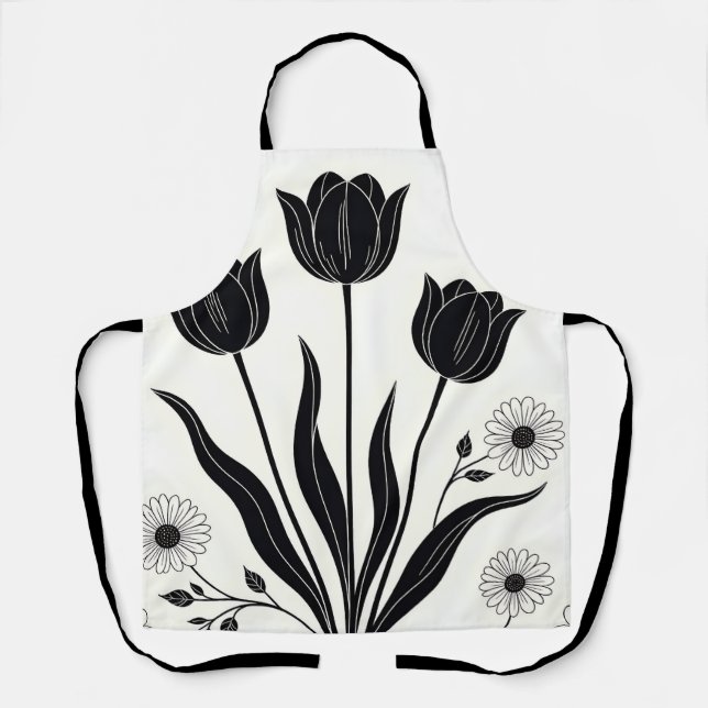 Black Tulip Silhouette Pattern Apron (Front)