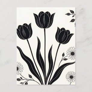 Black Tulip Silhouette Pattern Postcard