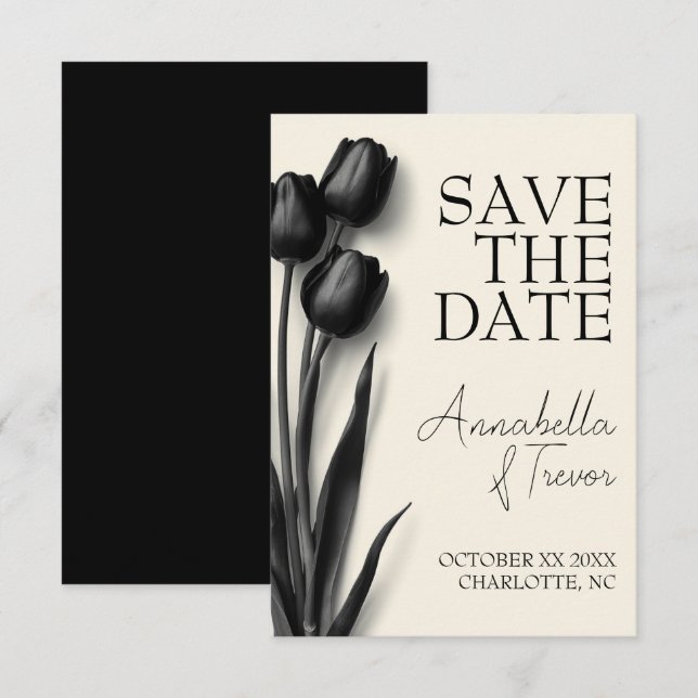 Black Tulips Gothic Floral Wedding Save The Date (Front/Back)