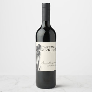 Black Tulips Gothic Floral Wedding Wine Label