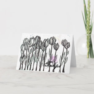 Black Tulips Note Card Pen and Ink Flower Art
