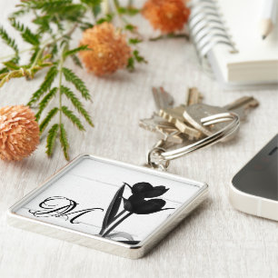 Black Tulips Personalised Initial Key Ring