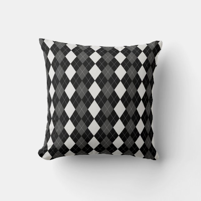 Black & TUNGSTEN GREY Diamonds ARGYLE Pattern Cushion (Front)