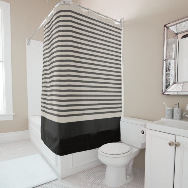 Black Turkish Stripes | Farmhouse Bathroom Decor Shower Curtain (In Situ)