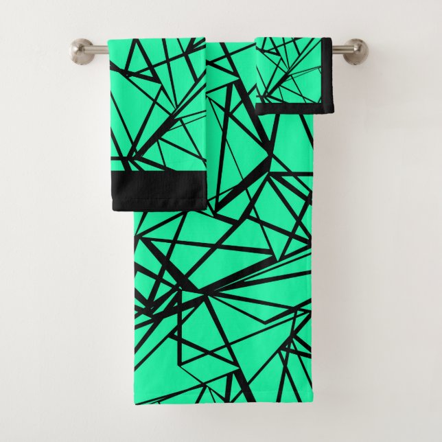 Black turquoise abstract bath towel set (Insitu)