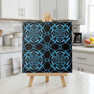 Black & Turquoise Abstract Modern Pattern Tile