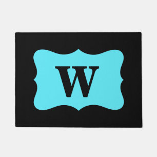 Black Turquoise Aqua Blue Monogram Initial Custom Doormat
