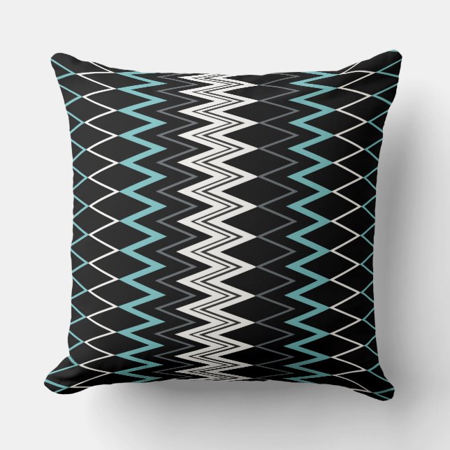 Black Turquoise Blue and White   Cushion (Front)