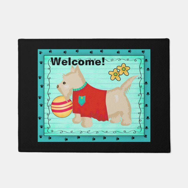 Black Turquoise Champagne Scottie Dog Welcome Doormat (Front)