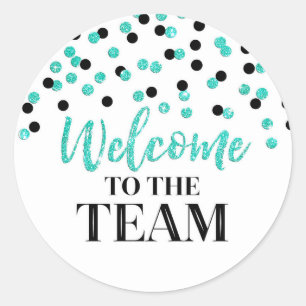 Black Turquoise Confetti Welcome to the Team Classic Round Sticker
