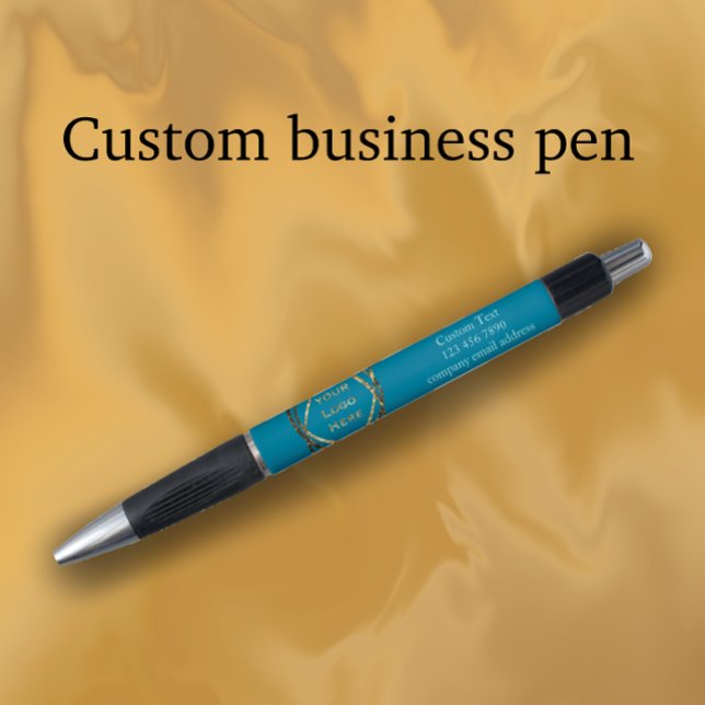  Black Turquoise Custom Business Logo Promotional (Promote your business by adding your business details and logo. Quality stylish turquoise pen.)