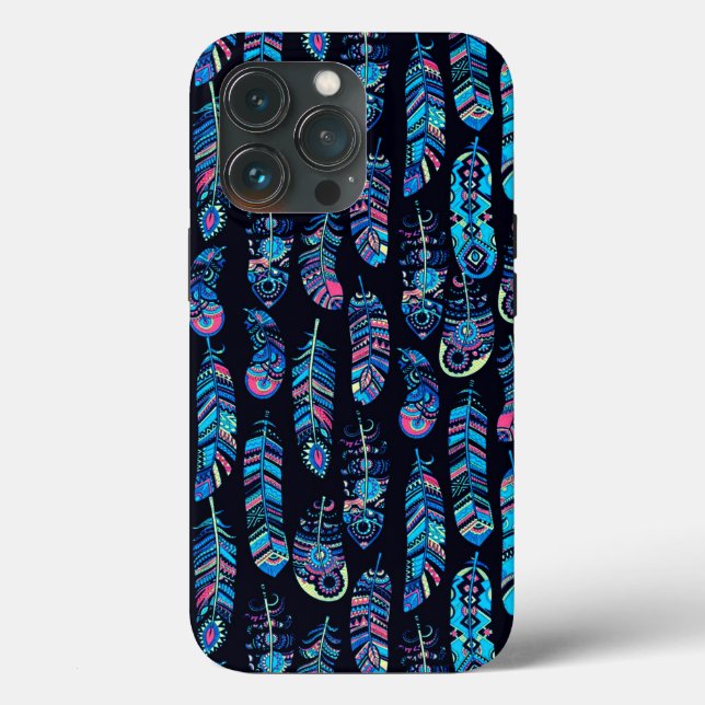 Black & Turquoise Feather Pattern  Case-Mate iPhone Case (Back)