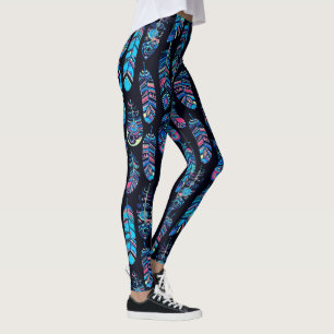 Black & Turquoise Feather Pattern Leggings