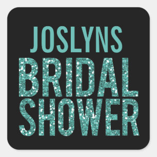 Black & Turquoise Glitter Bridal Shower Sticker