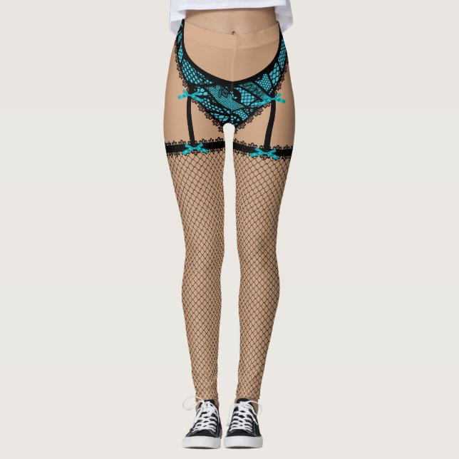 Black & Turquoise Lingerie (French Cut) Leggings (Front)