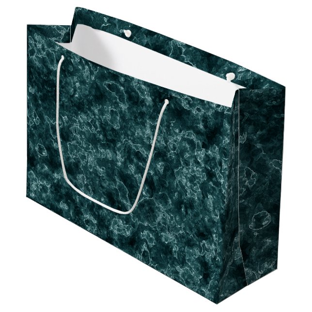 Black turquoise marble large gift bag (Front Angled)