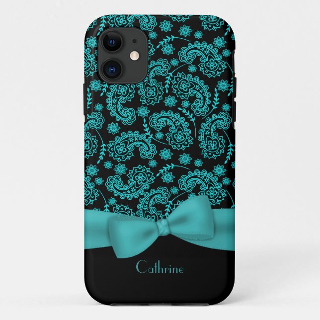 Black & Turquoise Paisley iPhone 5 Case (Back)