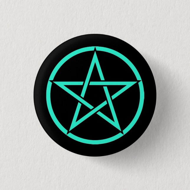 Black & Turquoise Pentacle Pentagram Button Badge (Front)