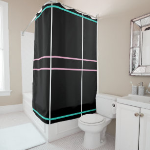 Black Turquoise Pink Geometric Stripes Shower Curtain