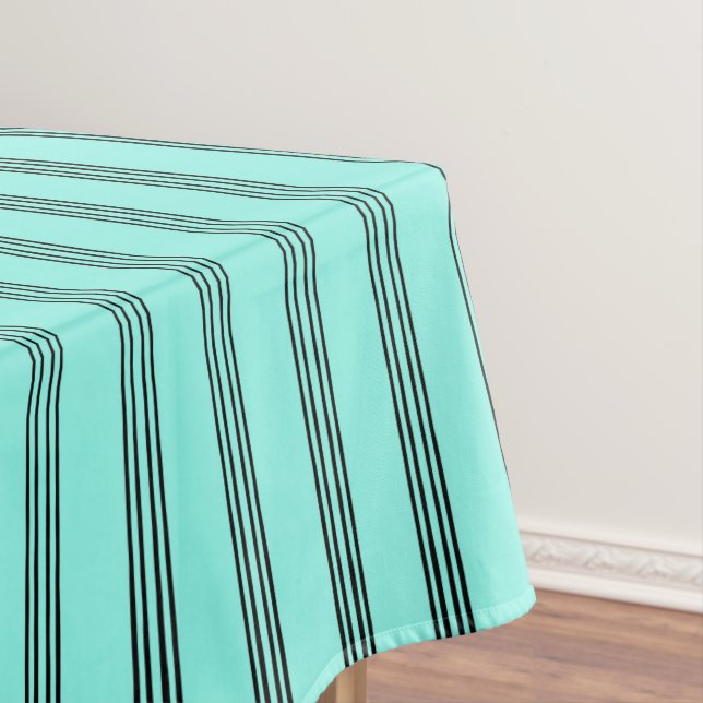 Black/Turquoise Stylish Stripe Pattern Tablecloth (In Situ)