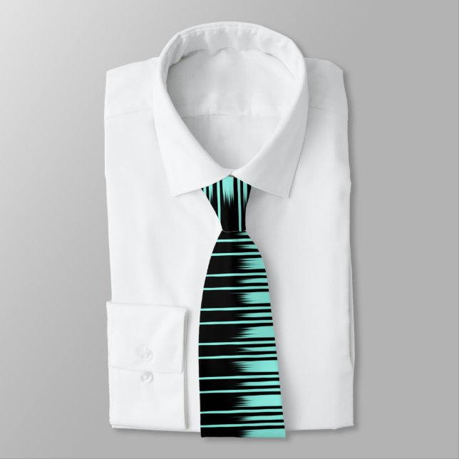 Black/Turquoise Stylish Stripe Pattern Tie (Tied)