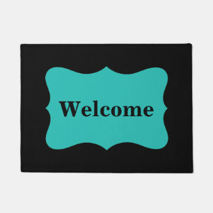 Black Turquoise Teal Blue Welcome Custom Doormat
