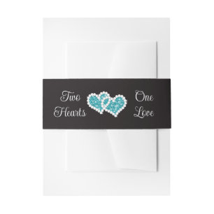 Black, Turquoise Two Hearts, One Love Invitation Belly Band