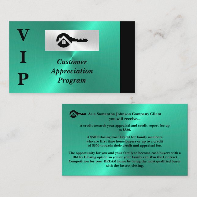 Black & Turquoise VIP Customer Appreciation  Business Card (Front/Back)