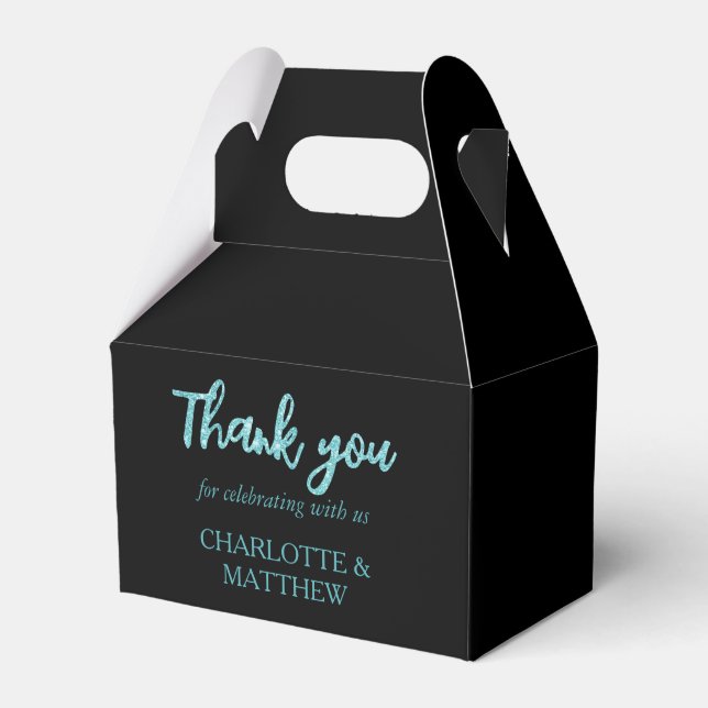 Black & Turquoise Wedding Favour Box (Front Side)