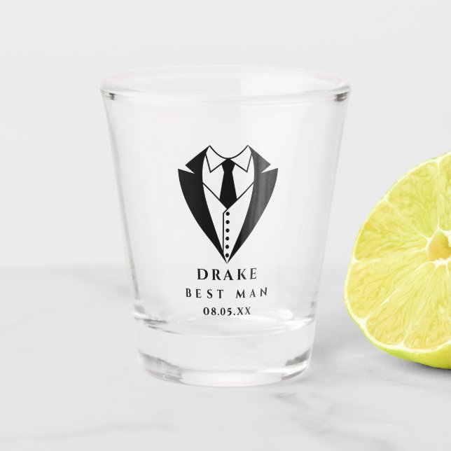 Black Tux Best Man Custom Personalised Shot Glass (Front)