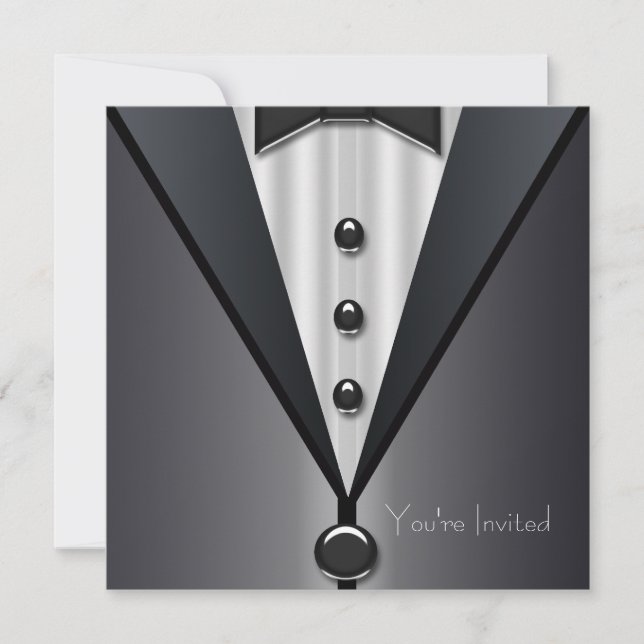 Black  Tuxedo Black Strapless Dress Party Invitation (Front)