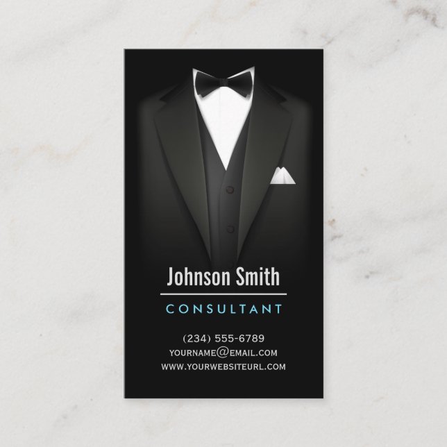 Black Tuxedo Businessman Suit - Mod Simple Stylish Business Card (Front)