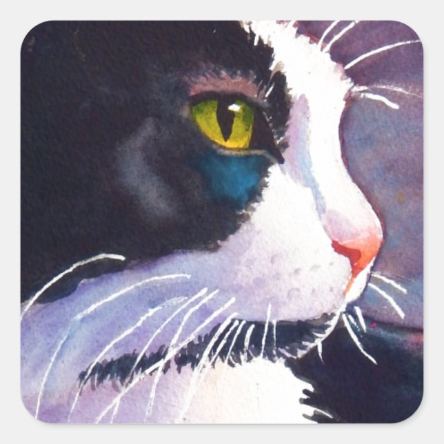 Black Tuxedo Cat in Stormy Mood Square Sticker (Front)