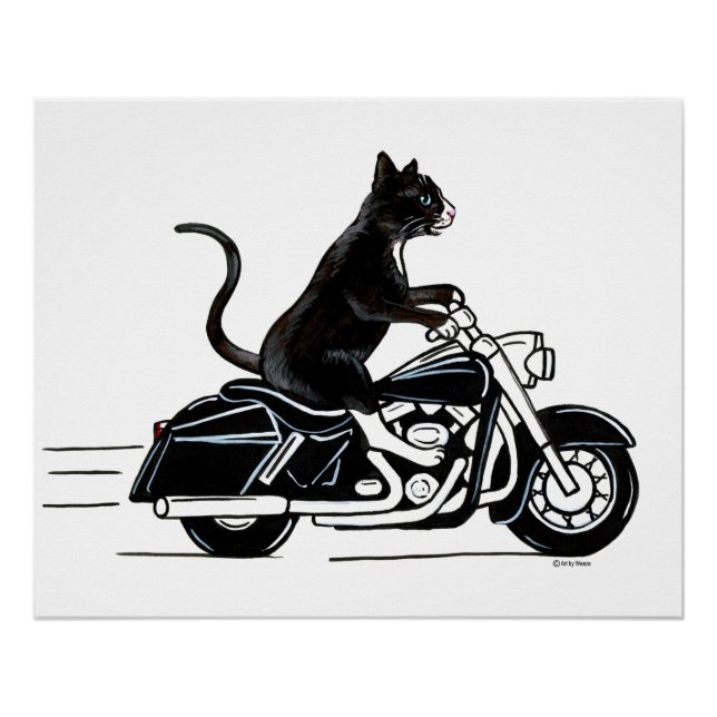 Black Tuxedo Cat Riding A Motorcycle Poster (Front)