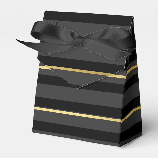 Black Tuxedo Charcoal Grey Wide Stripe Gold Formal Favour Box (Front Side)