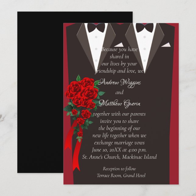 Black Tuxedo Gay Wedding Invitation (Front/Back)